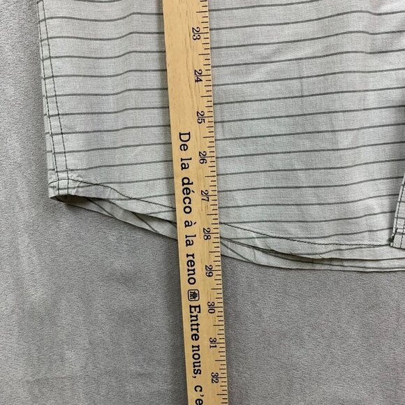 Prana Mens Shirt Medium Gray White Striped Button Up Long Sleeve Organic Cotton - Picture 6 of 9